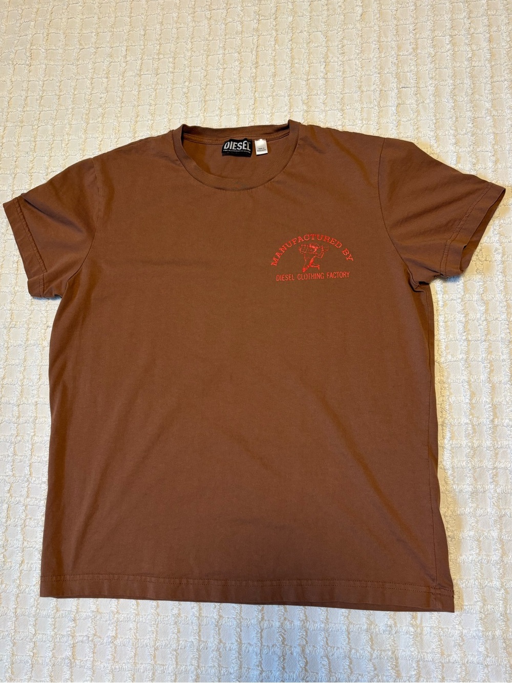 Diesel Brown Short-Sleeve Crewneck T-Shirt with Red Chest Logo - Picture 1 of 2